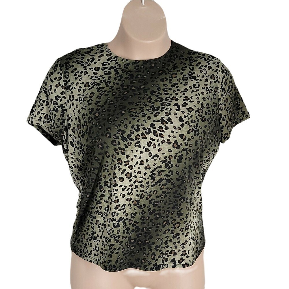 Kathie Lee Cute Cheetah Print Shirt Blouse ~ Sz XL ~ Brown ~ Short Sleeve